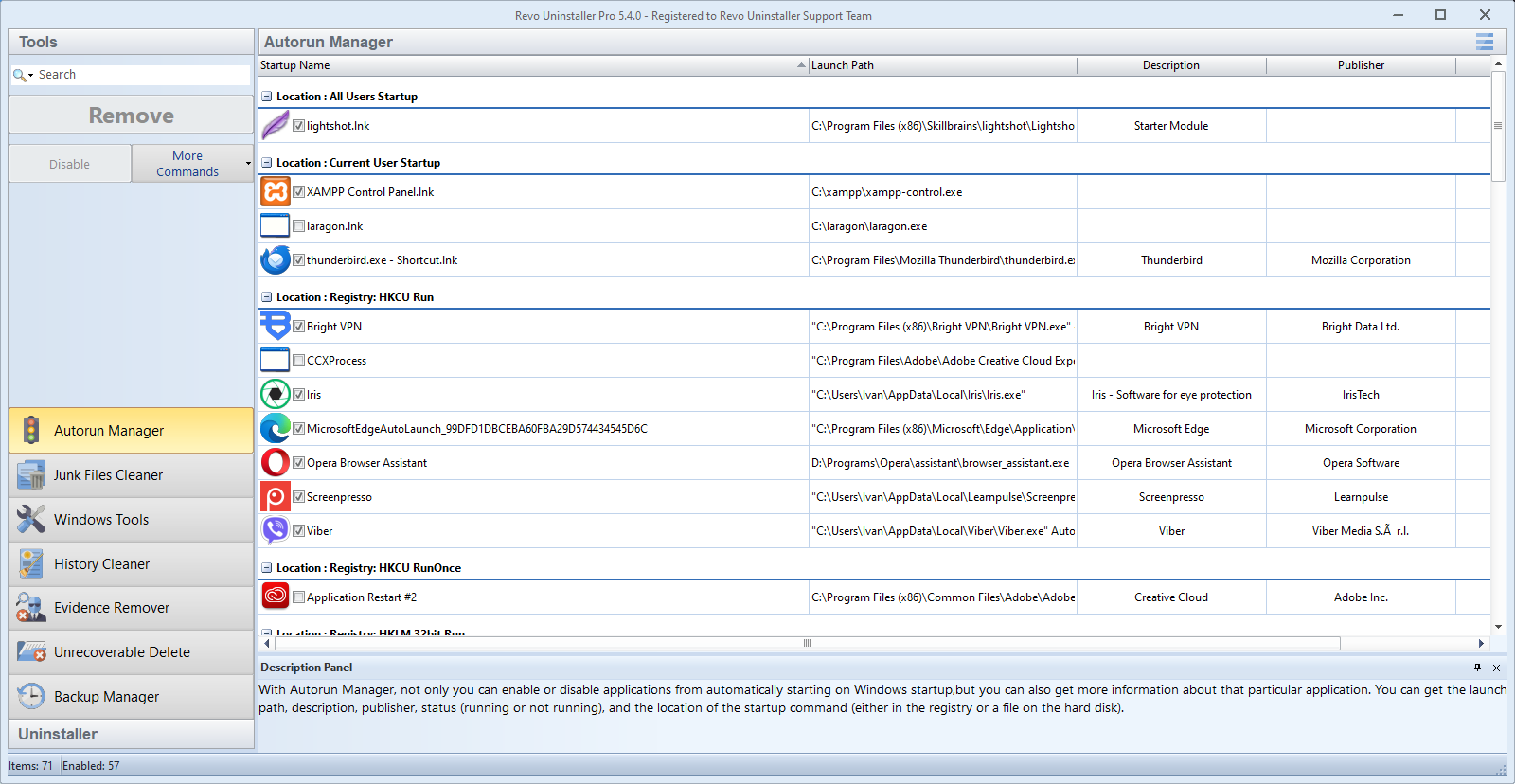 Screenshot: Revo Uninstaller cleanup scan with category list