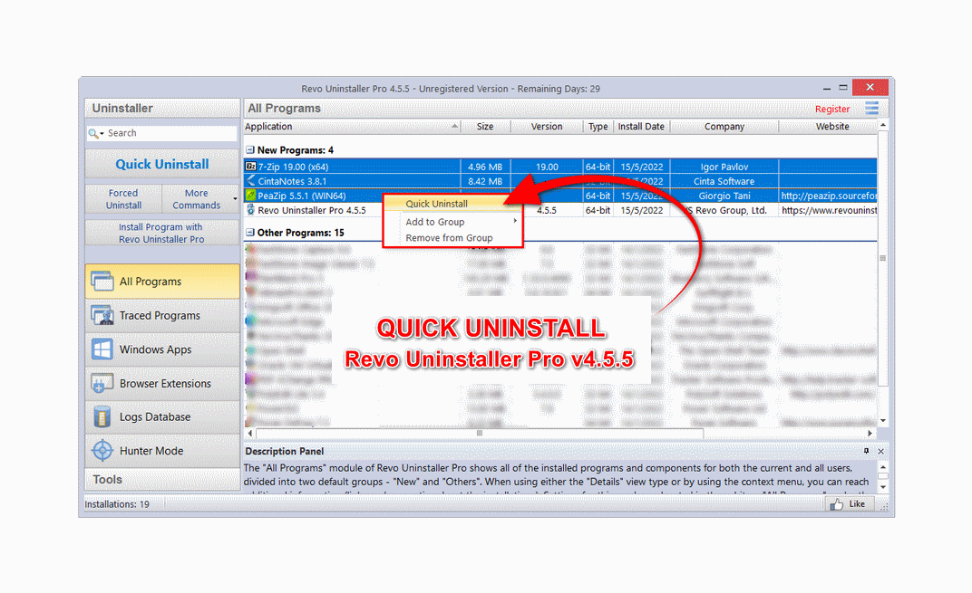 Animation: Quick Uninstall selecting multiple programs