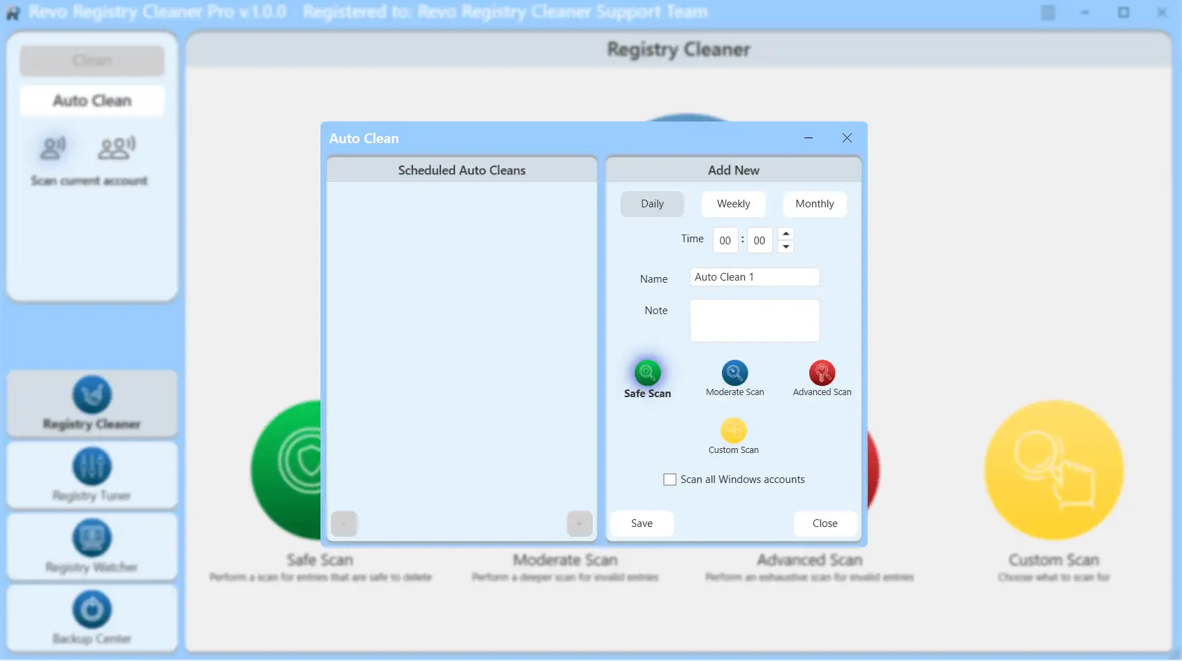 Automation and update settings for registry maintenance