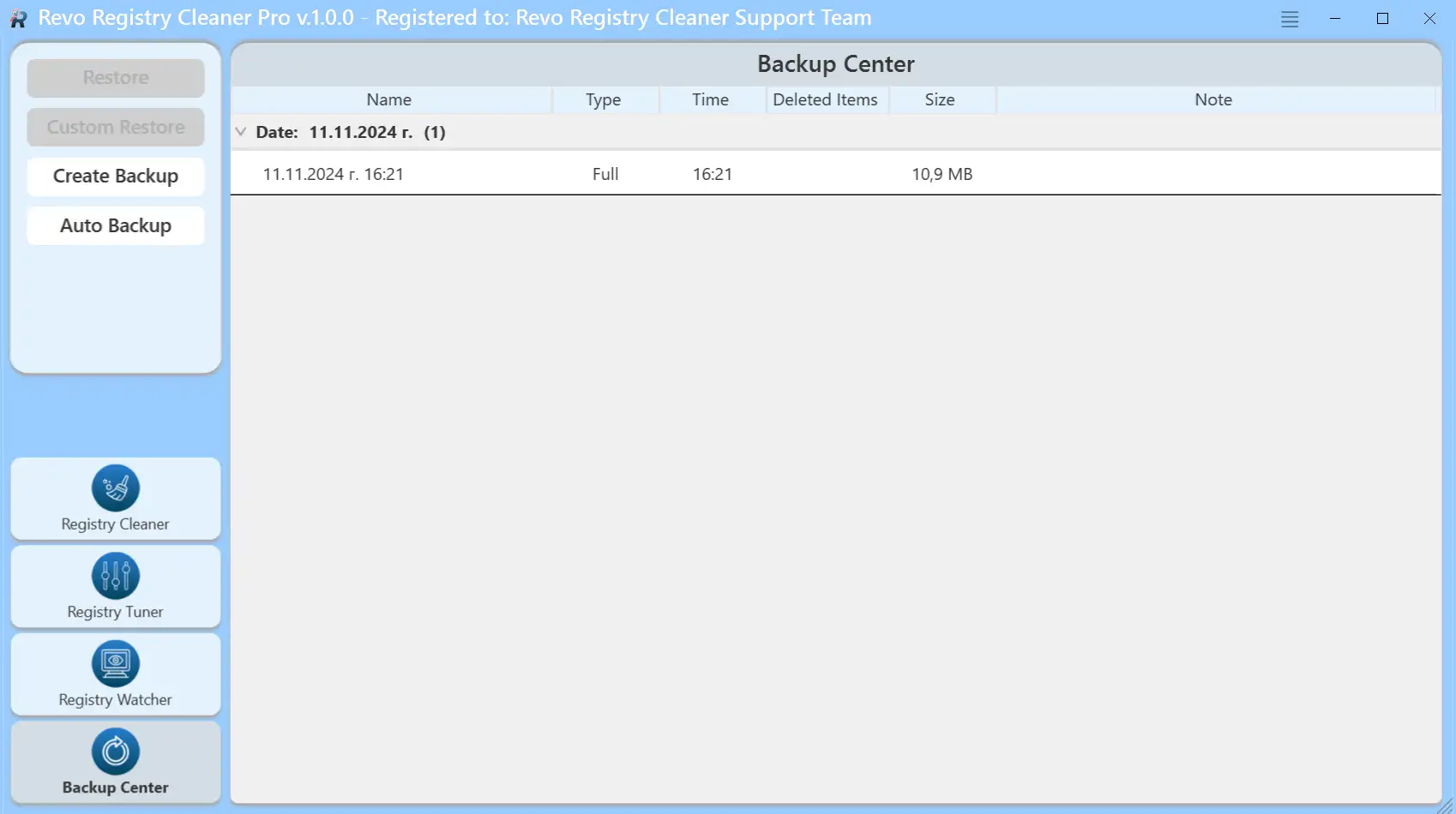 Registry backup center for exports and restores